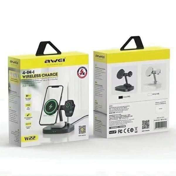 Încărcător wireless 4 în 1 Awei W22, încărcare rapidă 15W, negru