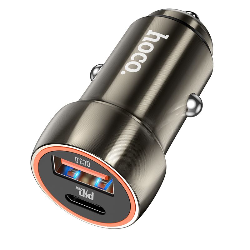 Încărcător auto USB-A și USB-C, QC3.0 PD, 20W, Hoco Z46A, gri