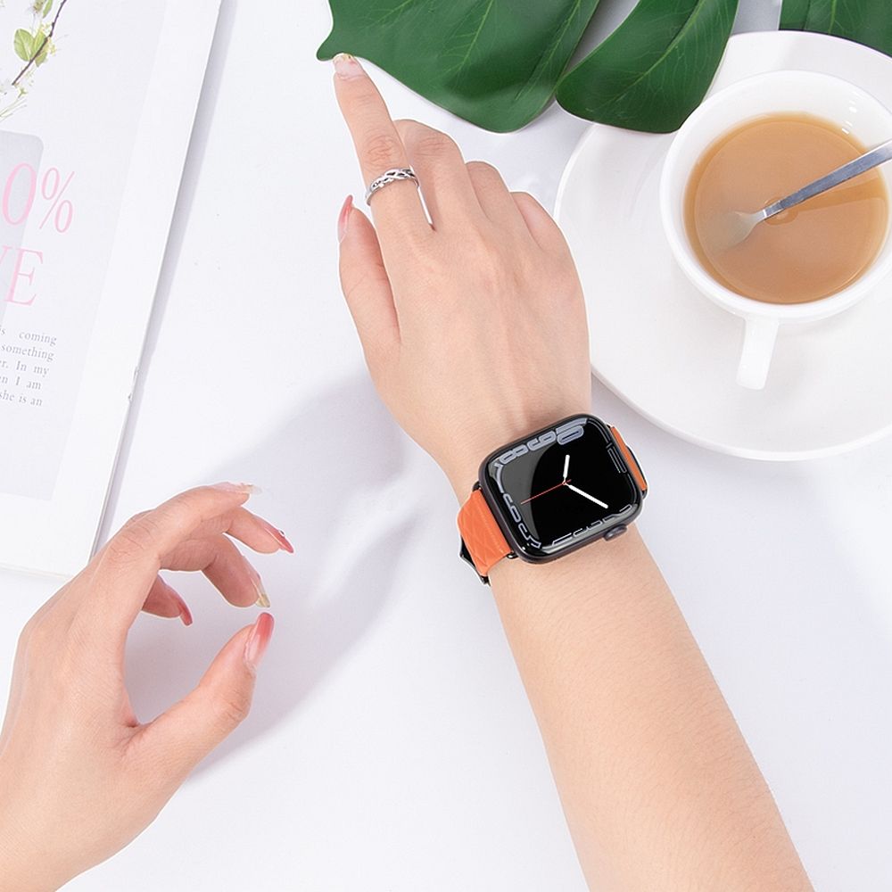 Curea hoco. pentru Apple Watch 42 /44 /45 / 49 mm, piele ecologica, portocaliu