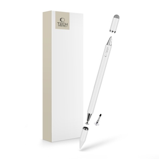 Stylus Pen Tech-Protect USP200 pentru desen si scriere de mana, 3 tipuri de varfuri, Alb