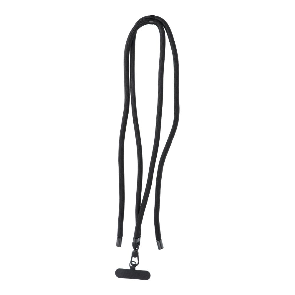 Șnur telefon SWING (8mm), pandantiv cu lungime reglabilă / lungime cablu 165cm (max 82,5cm în buclă) / pe umăr sau gât – negru