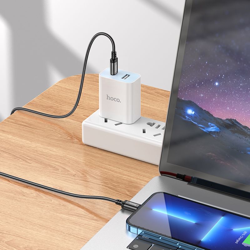 Cablu date și încărcare USB-C la Lightning, PD 2,4A, 27W, 2m, Hoco X89, negru