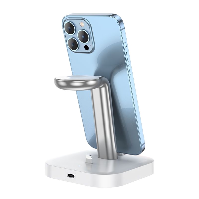 Încărcător wireless hoco. 3 în 1 pentru iPhone cu Lightning, alb
