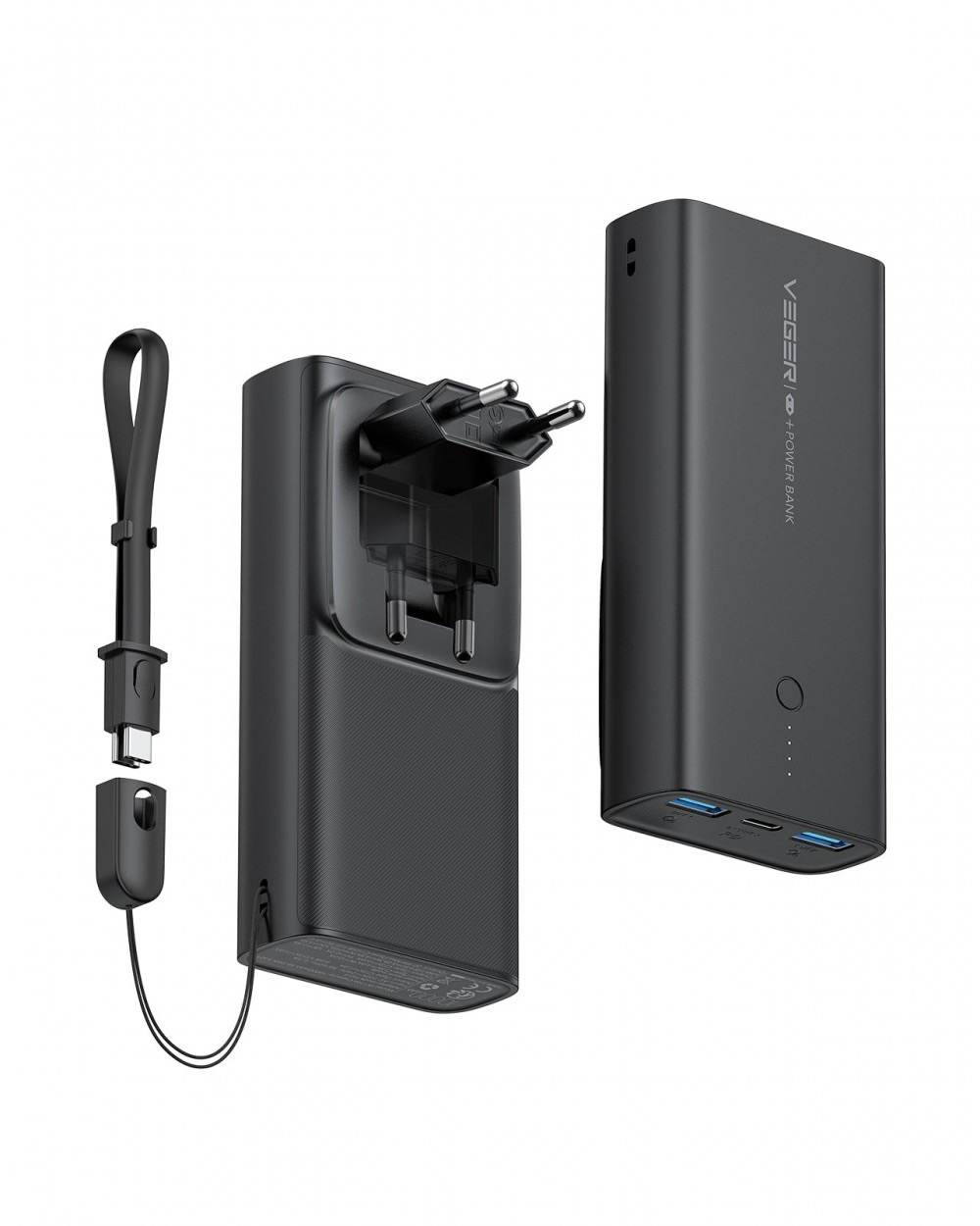 Baterie externă Veger, 10.000 mAh, 20W, neagră