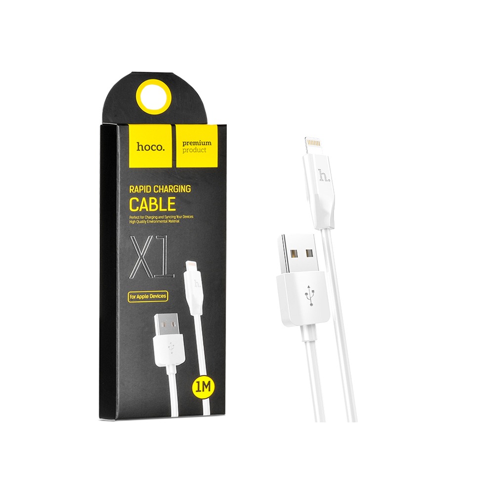 Cablu de încărcare și date hoco. USB-A la Lightning, 2,1A, X1, 2m, alb