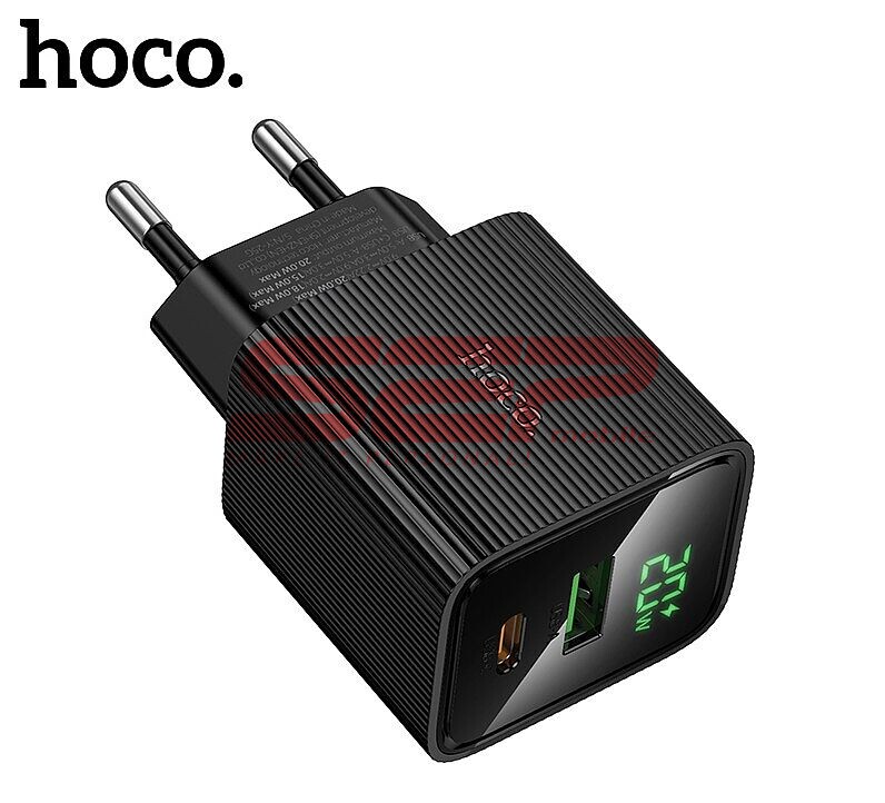 Incarcator retea Fast Charge USB-A + USB-C 20W cu display digital Hoco CS83A