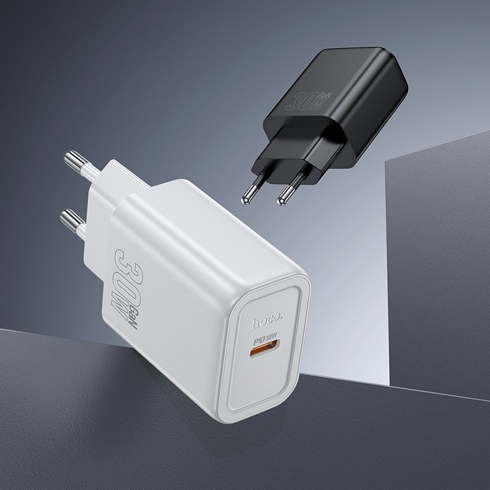 Încărcător telefon USB-C cu cablu USB-C la USB-C, PD QC 30W, 1m, Hoco N62, alb