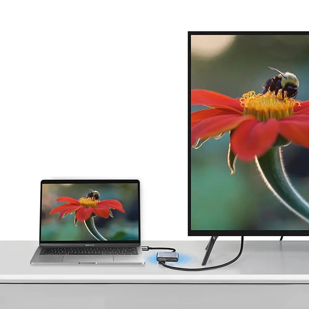 Adaptor video UGREEN CM162 USB-C tata – VGA / HDMI mama, 4K, 30Hz, 2 moduri, 100W, 25cm, silver