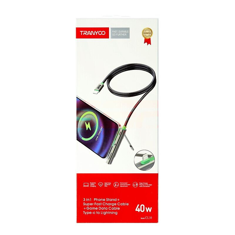 Cablu date cu functie stand Type-C - Lightning 40W Fast Charge TRANYOO CL10