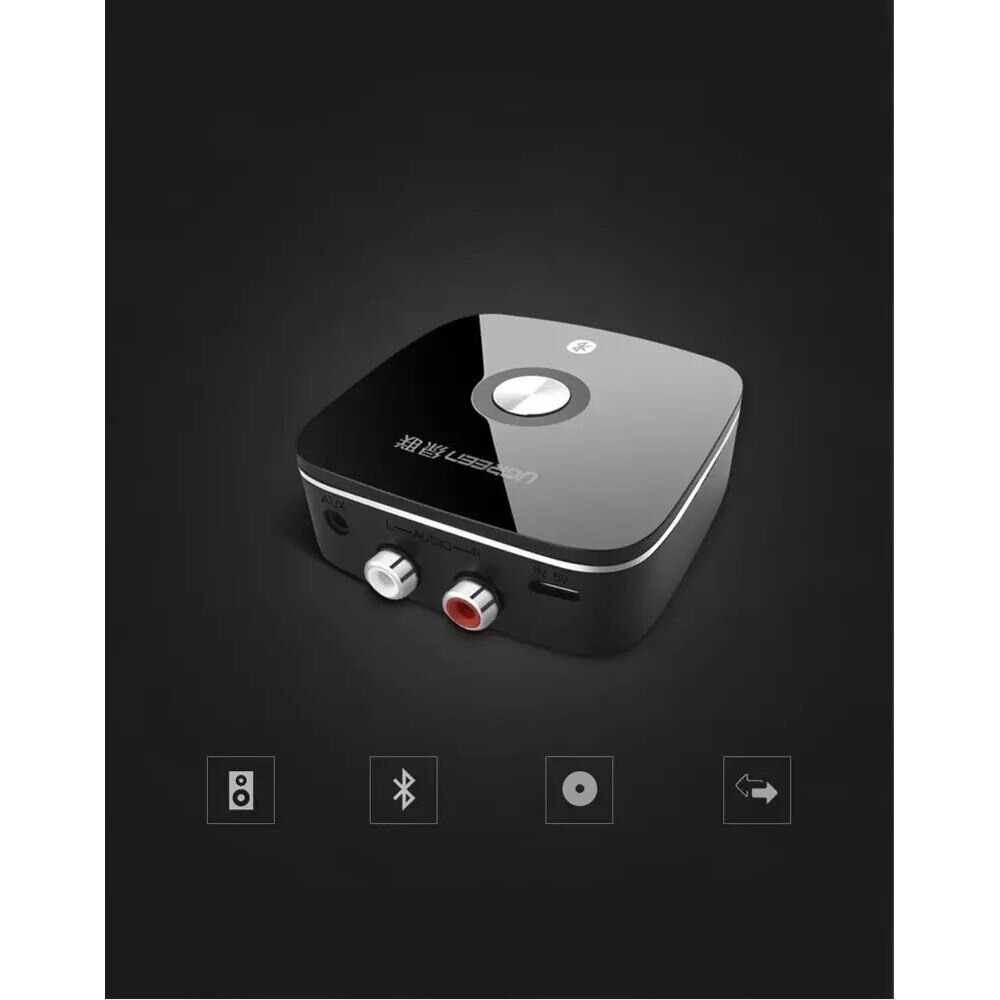 Adaptor Bluetooth 5.1 Ugreen, 2 RCA / 3.5 mm mini jack, aptX, Negru, 67x67x23mm