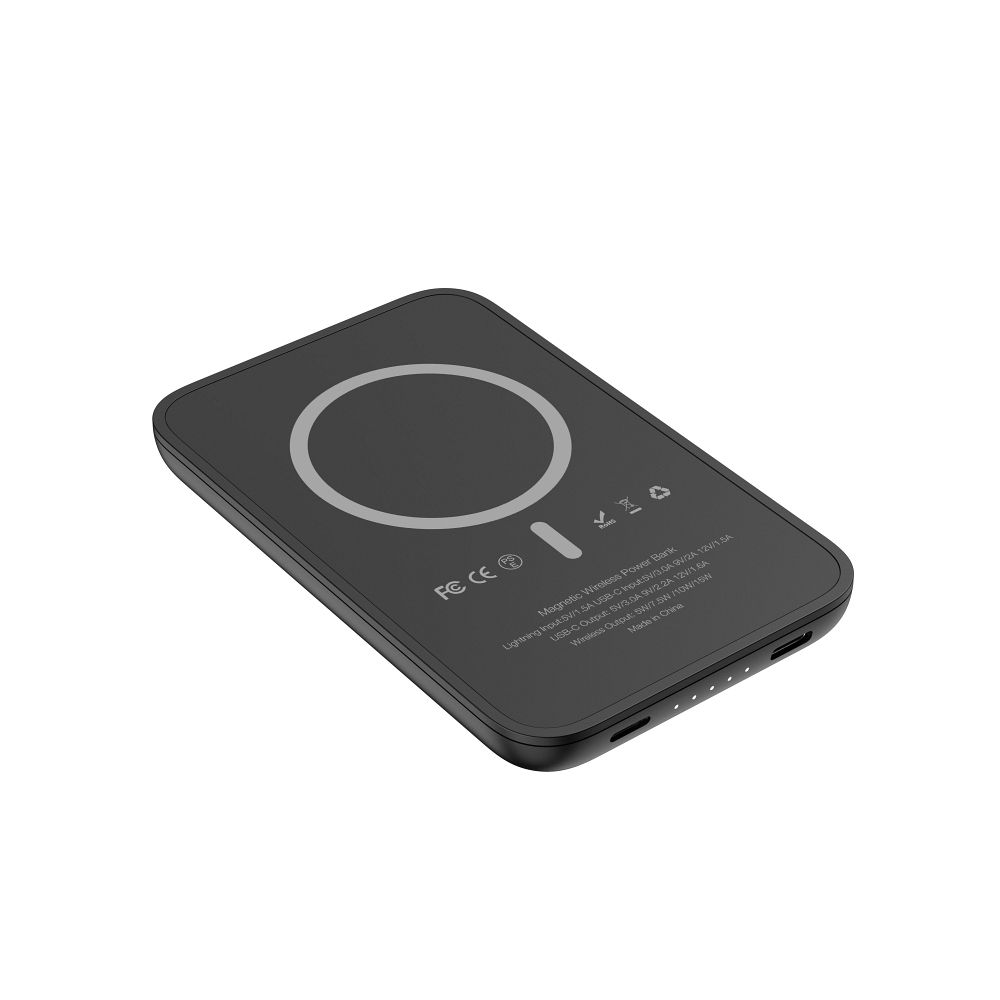 Baterie externă / PowerBank VEGER 5000 mAh cu încărcare inductivă compatibilă cu MagSafe PD QC3.0 2A 20W MagOn Kick (V0553P / W0553P), negru