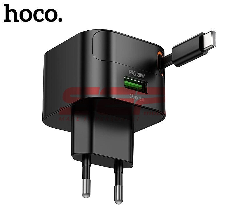 Incarcator retea Fast Charge cu cablu retractabil Type-C PD 20W + QC 3.0 Hoco. C154A