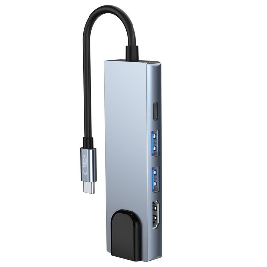 Hub USB-C 5 în 1 Tech-Protect V3, Aluminiu, HDMI 4K, RJ45 Gigabit Ethernet, USB-C Power Delivery, 2x USB 3.0, gri