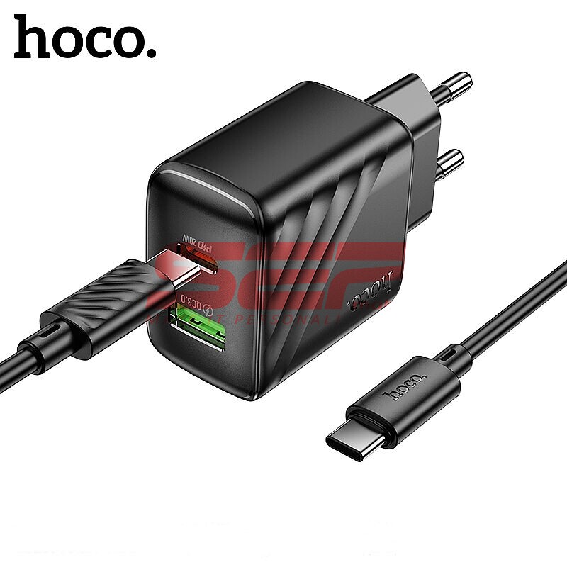 Incarcator retea Fast Charge USB-A + USB-C cu cablu Type-C 20W Hoco. CS25A