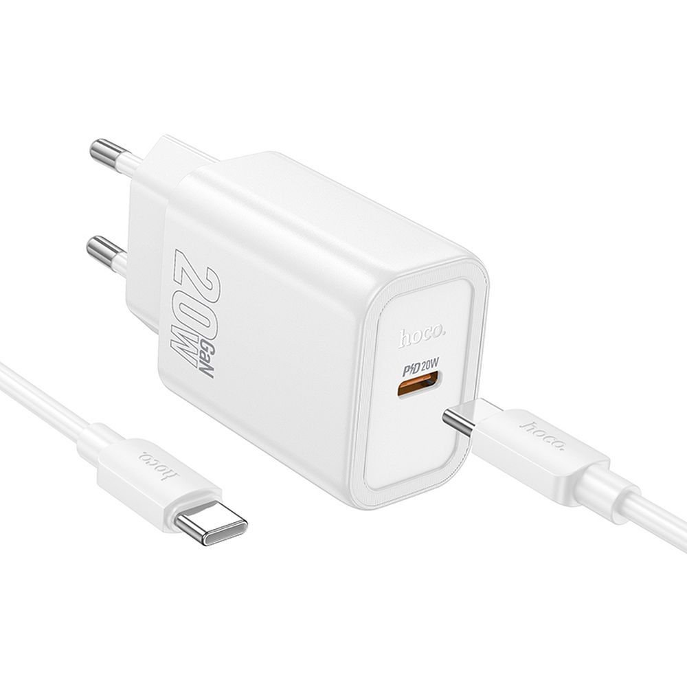 Încărcător telefon USB-C cu cablu USB-C la Lightning, QC PD, 20W, Hoco N60, alb