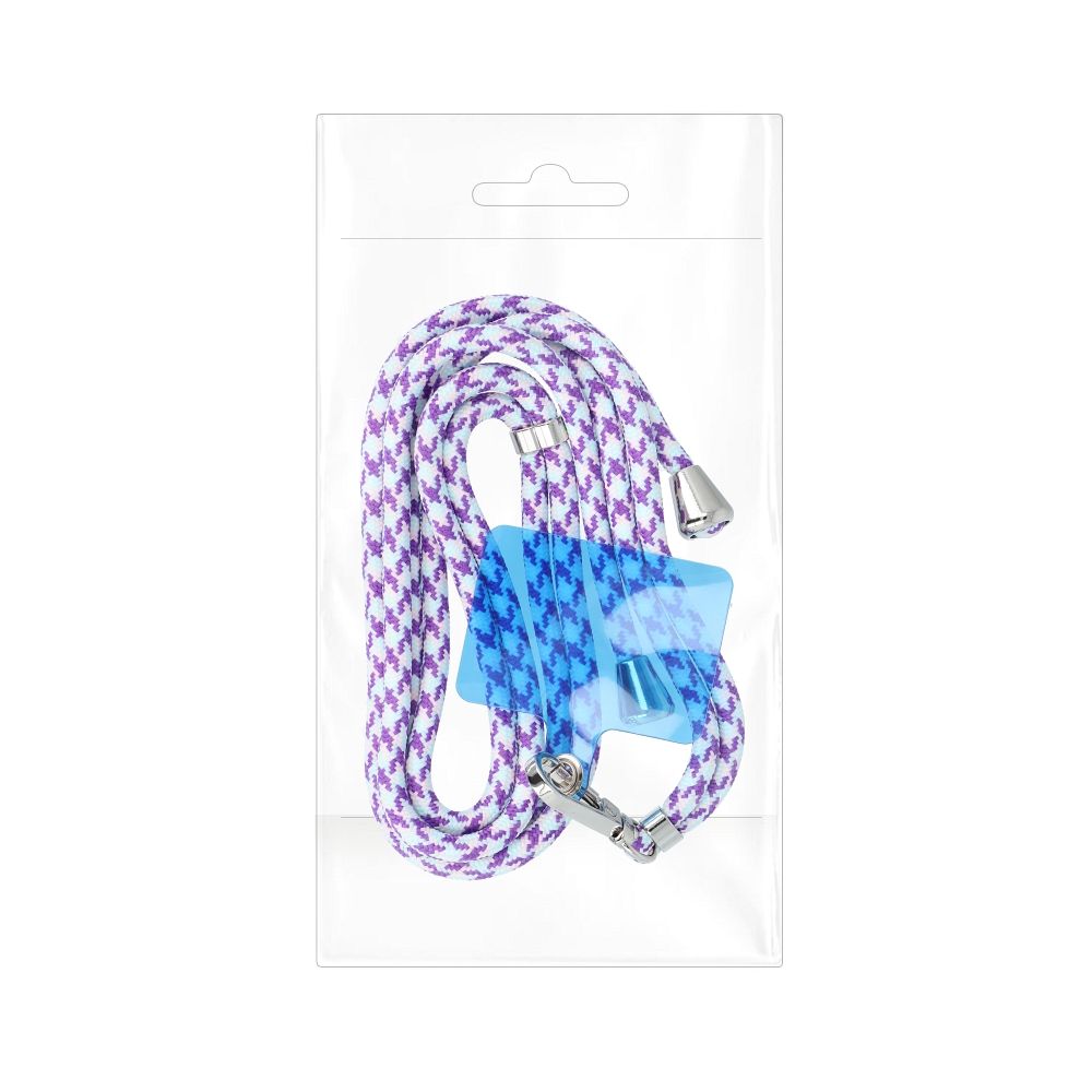 Șnur telefon SWING (6mm), pandantiv cu lungime reglabilă / lungime cablu 165cm (max 82,5cm în buclă) / pe umăr sau gât – alb – violet