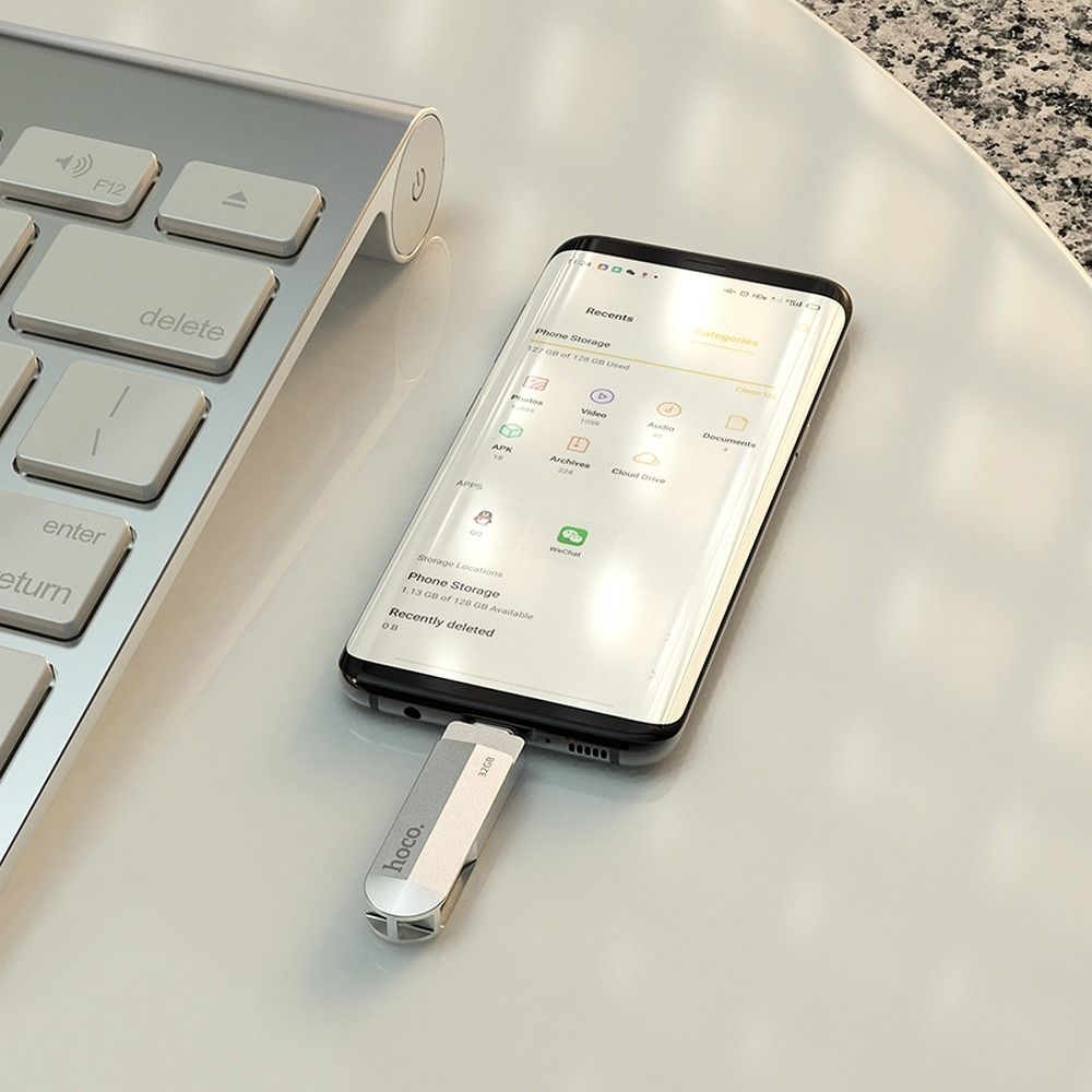 Stick USB 3.0 64GB (USB A + USB C) Hoco UD10, argintiu