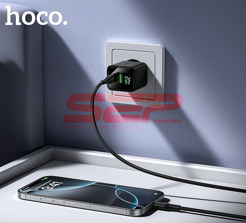 Incarcator retea Fast Charge USB-A + USB-C 20W cu display digital Hoco CS83A