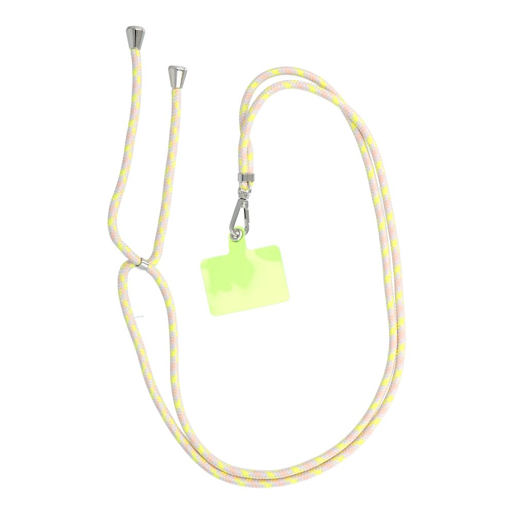 Șnur telefon SWING (6mm), pandantiv cu lungime reglabilă / lungime cablu 165cm (max 82,5cm în buclă) / pe umăr sau gât – gri-galben