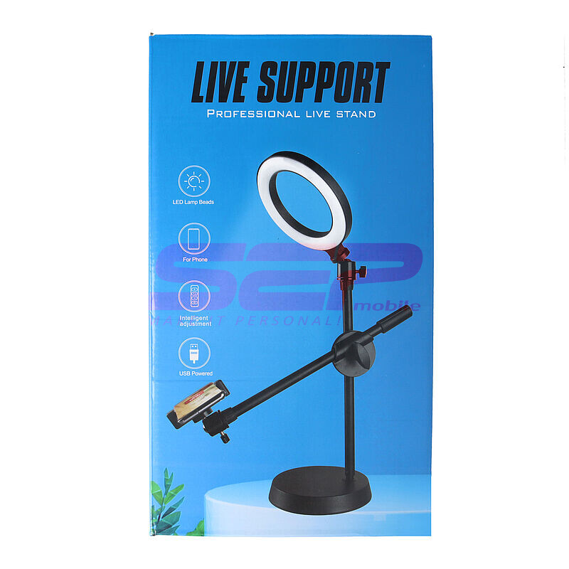 Stand Live Profesional pentru birou cu Ring Light LED 16cm, Braț Reglabil și Suport Telefon