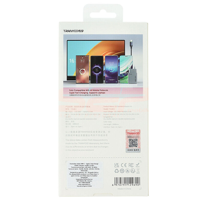 Incarcator retea Super Fast Charge Type-C - Type-C 120W TRANYOO T-EU8 C