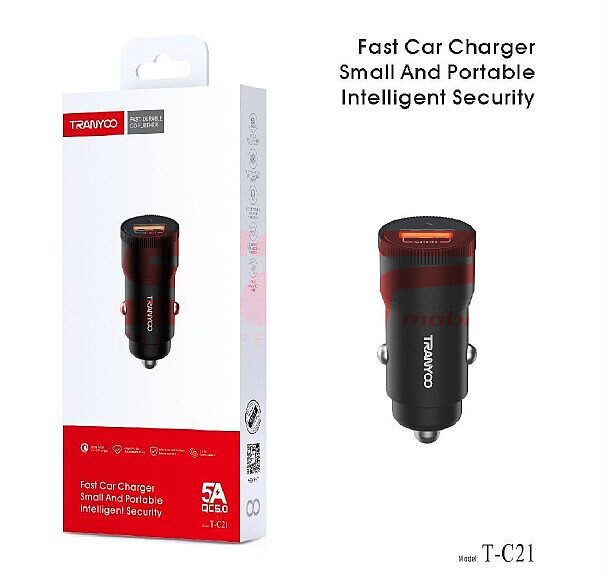 Incarcator auto USB-A QC 5.0 5A TRANYOO T-C21 BLACK