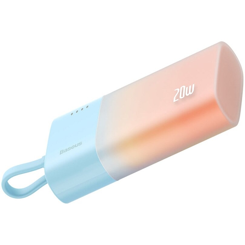 PowerBank Acumulator extern Baseus Popsicle 5200 mAh, 20W, USB-C, cablu incorporat, Portocaliu