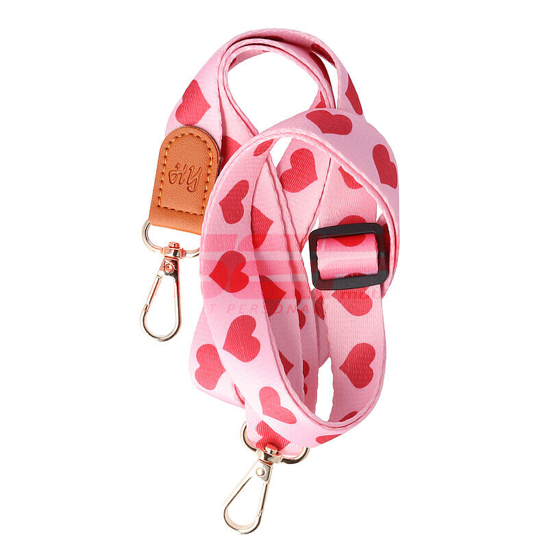 Snur textil dublu telefon mobil cu carabine Pink Hearts