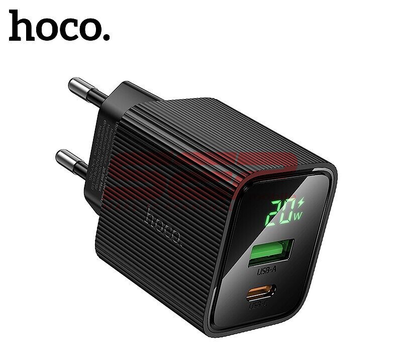 Incarcator retea Fast Charge USB-A + USB-C 20W cu display digital Hoco CS83A