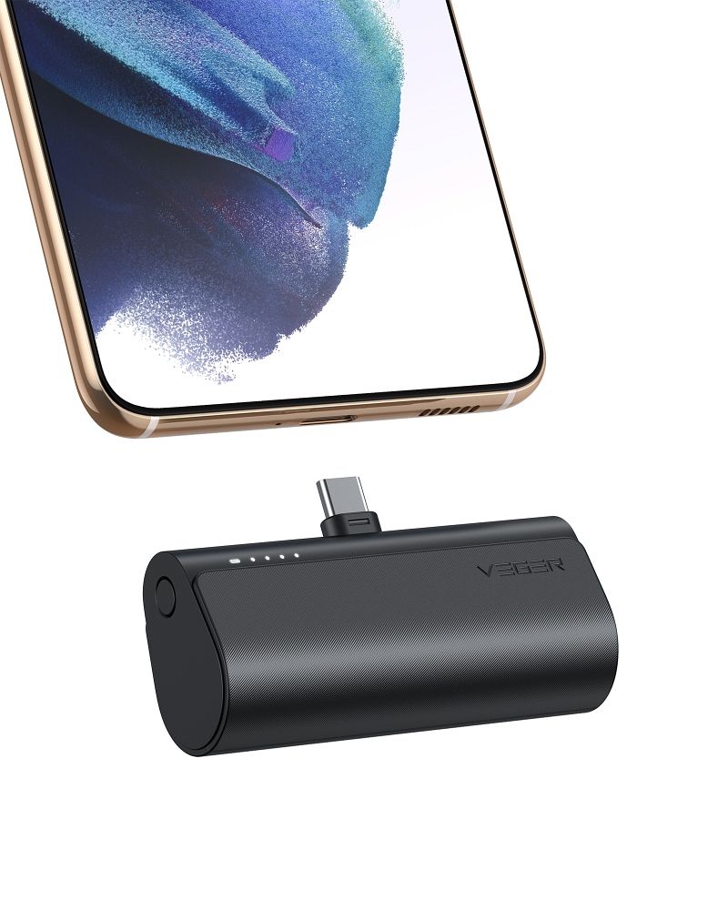 PowerBank VEGER 20W, 5.000 mAh cu adaptor Type-C încorporat, negru