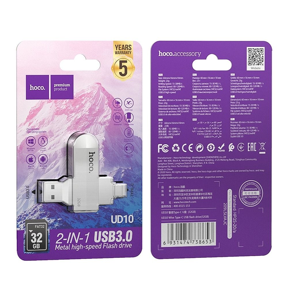 Memory stick USB 3.0 32GB (USB A + USB C) UD10 argintiu