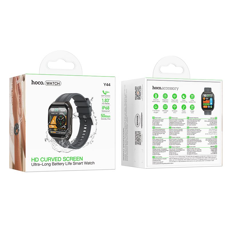 Smartwatch 1,83″, IP68, cu funcție de apel, Hoco Y44, negru