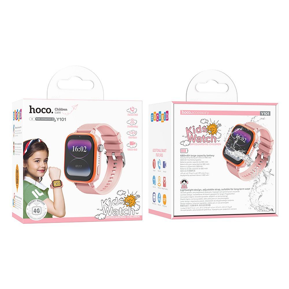 Smartwatch hoco. pentru copii 1,83″ 4G GPS cu funcție de apel Y101, roz