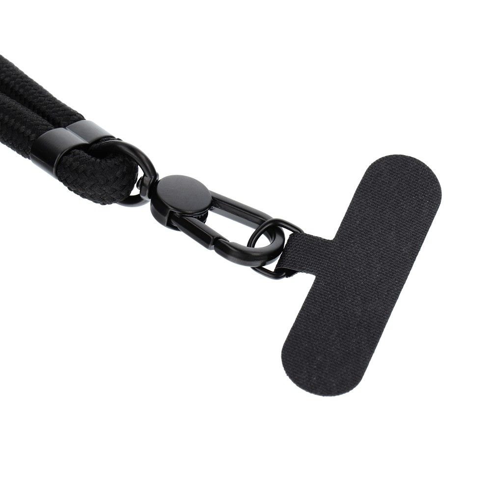 Șnur telefon SWING (8mm), pandantiv cu lungime reglabilă / lungime cablu 165cm (max 82,5cm în buclă) / pe umăr sau gât – negru