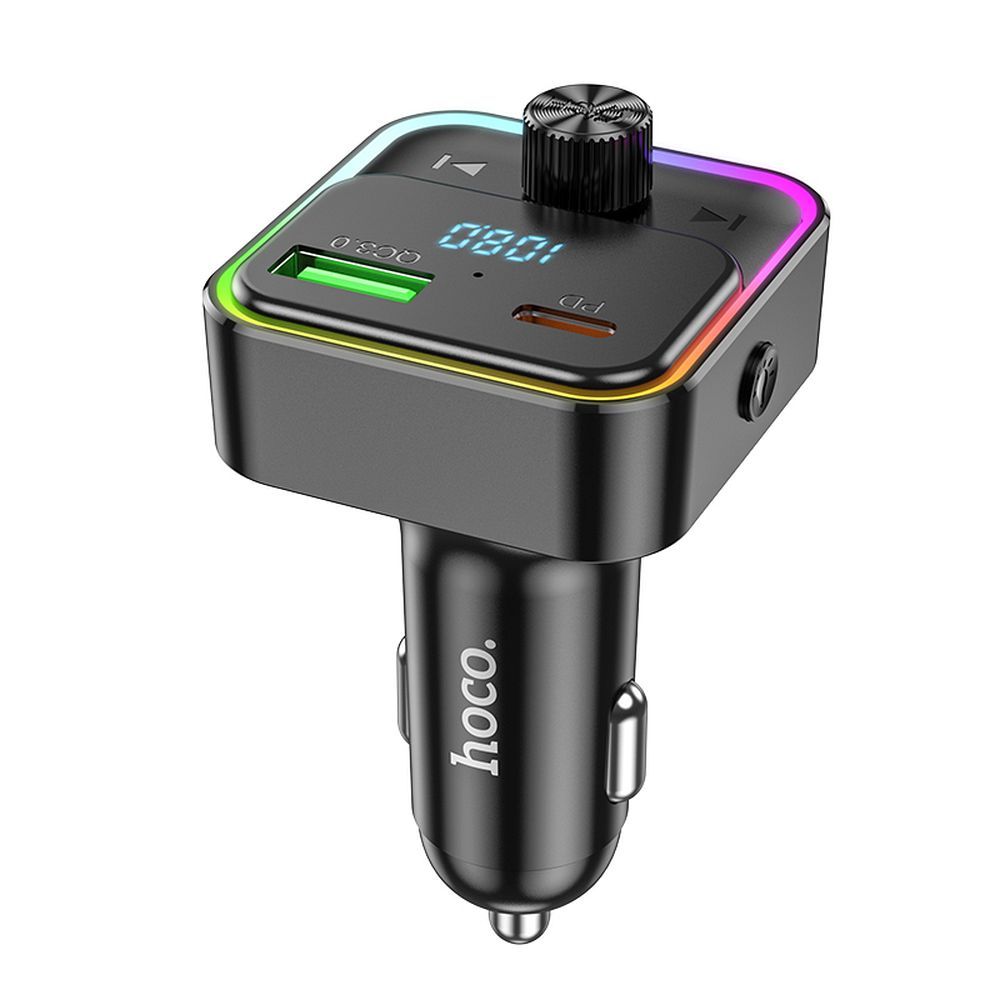 Încărcător auto QC3.0 PD 30W cu transmițător FM, Hoco E81, negru