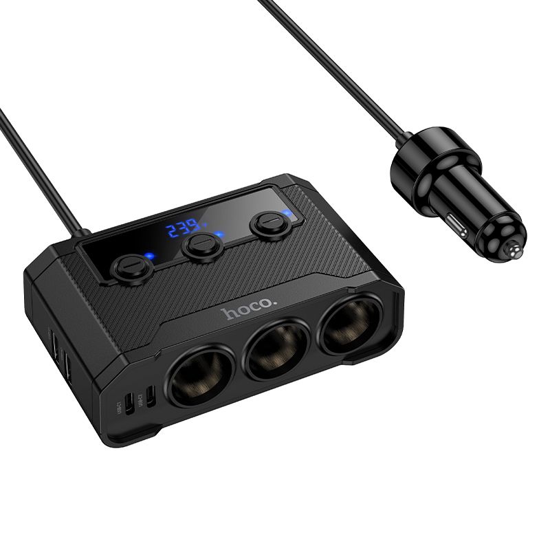 Încărcător auto, 2xUSB-A + 2xUSB-C + 3x porturi brichetă PD QC3.0, 240W, Hoco  Z64, negru