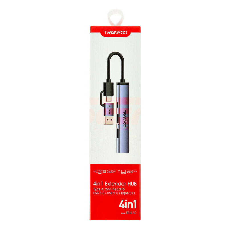 HUB extindere USB-A + USB-C 4 in 1 TRANYOO HB11-AC