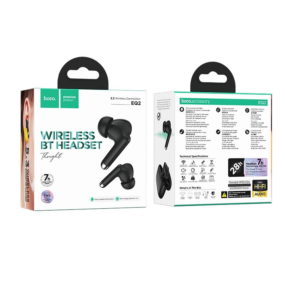 Căști wireless TWS, Hoco EQ2, negre