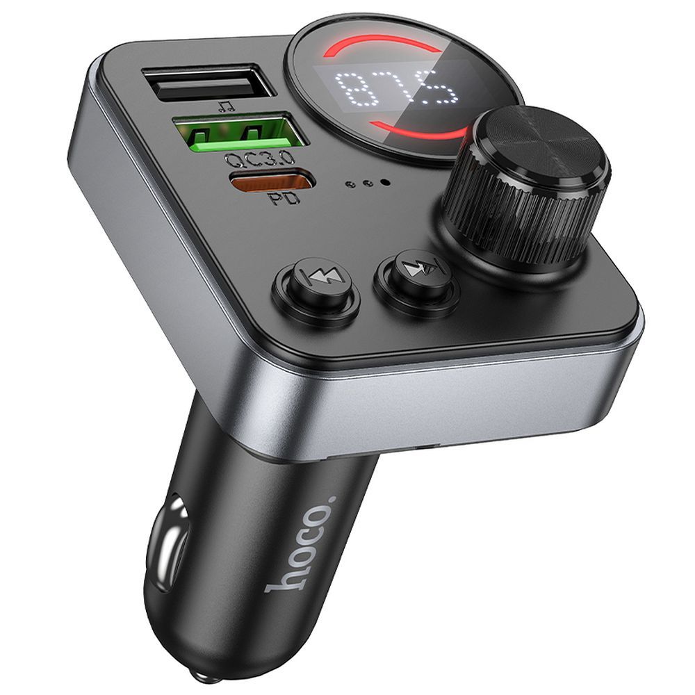 Transmițător / modulator FM auto Bluetooth hoco. 2 x USB A + USB C QC3.0 PD 48W E86 negru