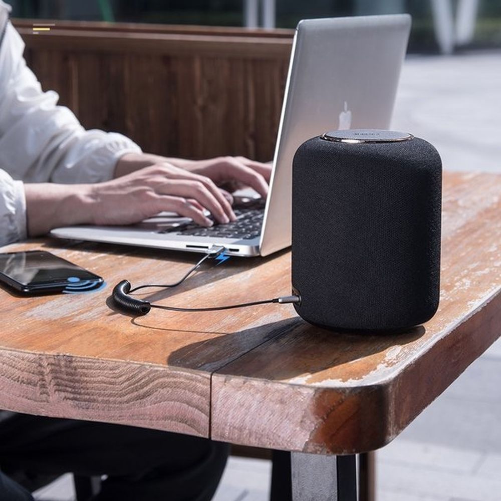 Receptor audio bluetooth 5.0 Baseus BA01 pentru mașină, Adaptor AUX Jack 3.5mm, alimentare USB, Microfon Incorporat Handsfree, Cablu Spiralat, Negru