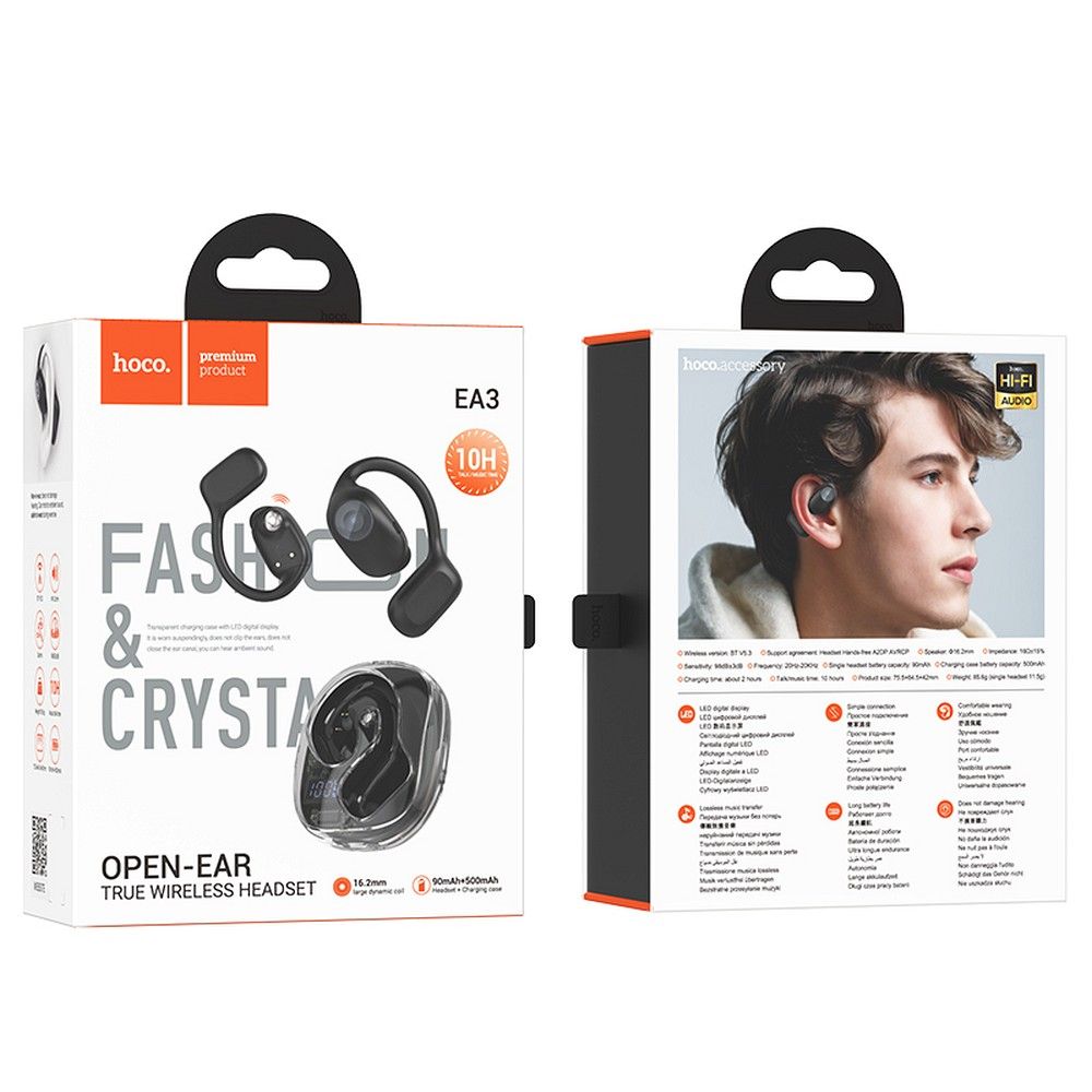 Căști wireless TWS hoco. EA3 over-ear pentru antrenament, sală, alergare, negru