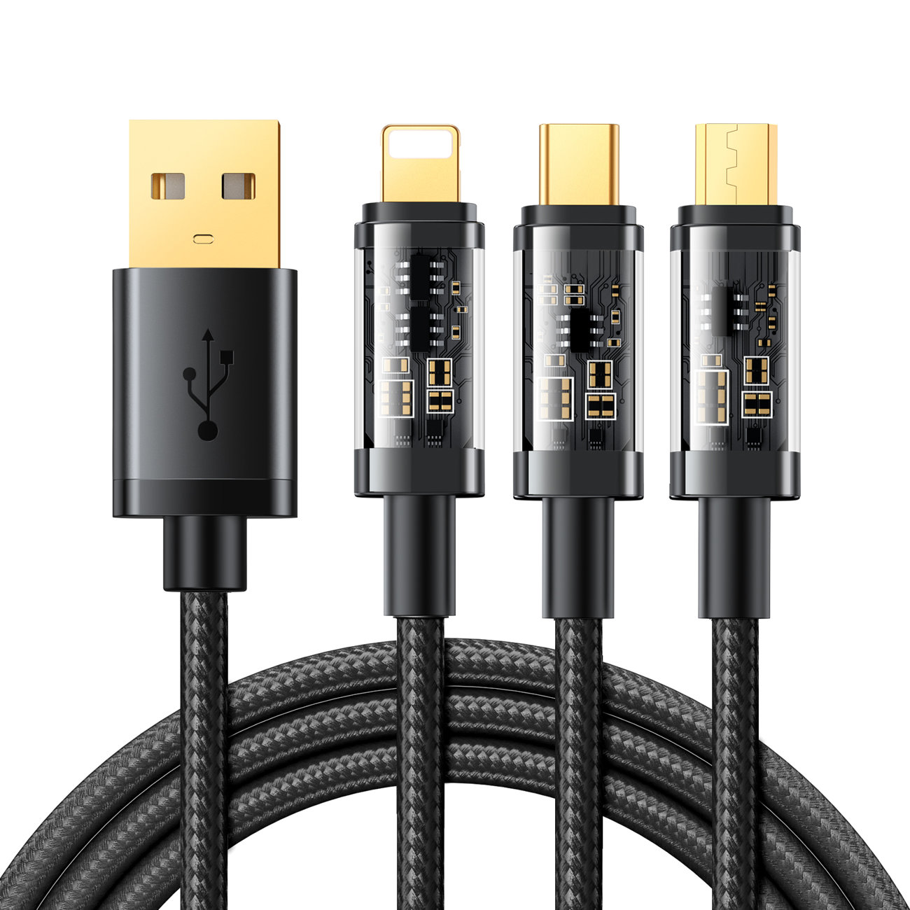Cablu date 3 in 1 Joyroom, USB-A la USB C / Lightning / Micro-USB, 1.2m, negru