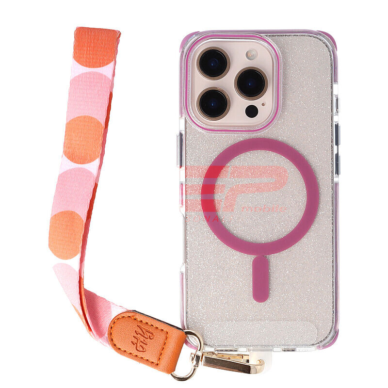 Accesoriu tip bratara textil cu carabina Pink Polka