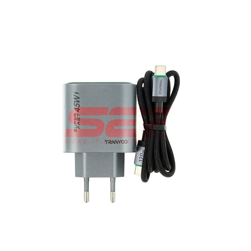 Incarcator retea Fast Charge 2 x USB-C cu cablu Type-C 45W Tranyoo T-EU25 C
