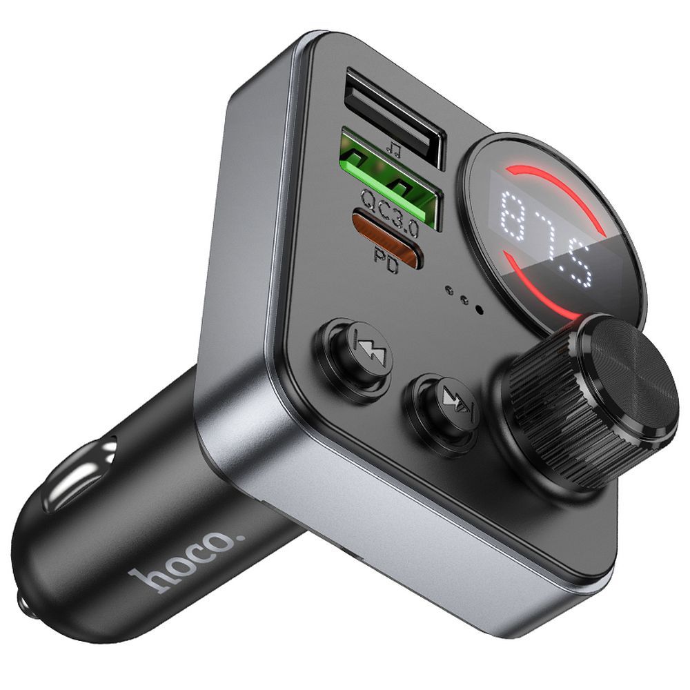 Transmițător / modulator FM auto Bluetooth hoco. 2 x USB A + USB C QC3.0 PD 48W E86 negru