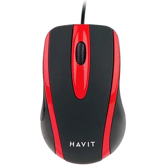 Mouse cu fir USB-A Havit, rosu cu negru