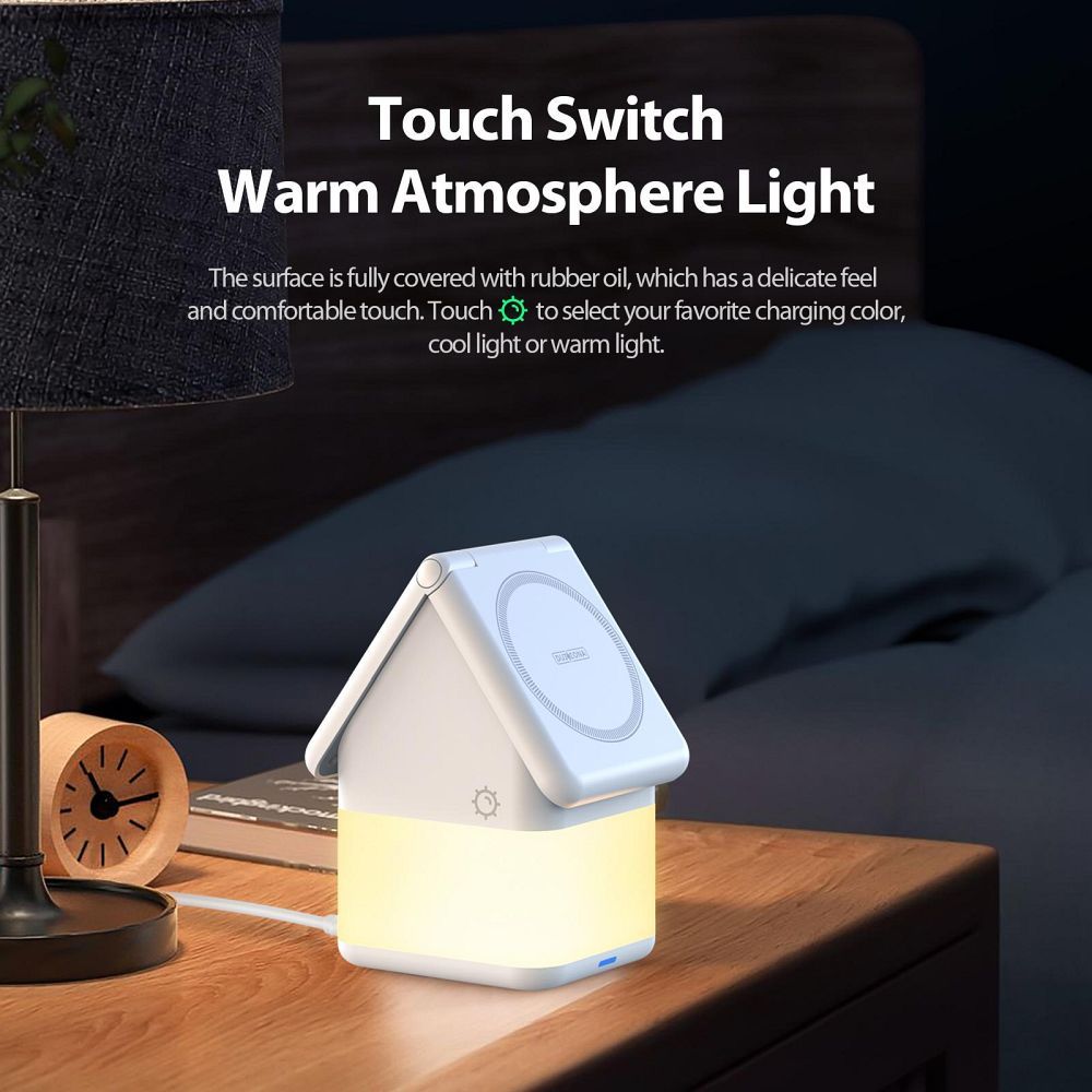 Încărcător wireless DUZZONA 4 în 1, 15W, alb