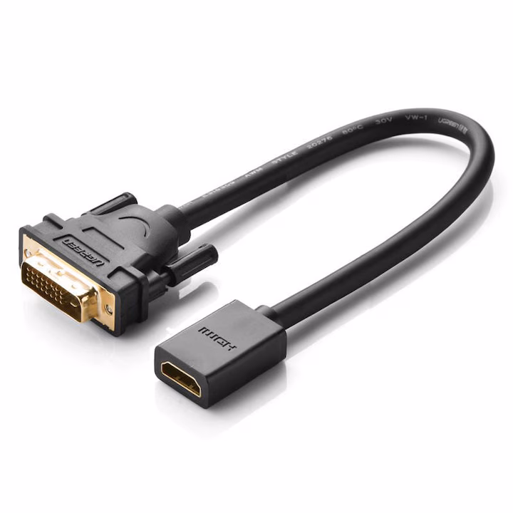Adaptor video Ugreen 20118 DVI tată – HDMI mamă, 1080p, 15cm, negru