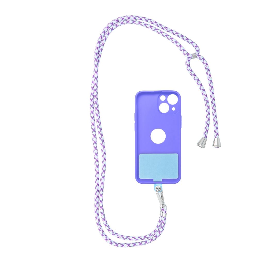 Șnur telefon SWING (6mm), pandantiv cu lungime reglabilă / lungime cablu 165cm (max 82,5cm în buclă) / pe umăr sau gât – alb – violet