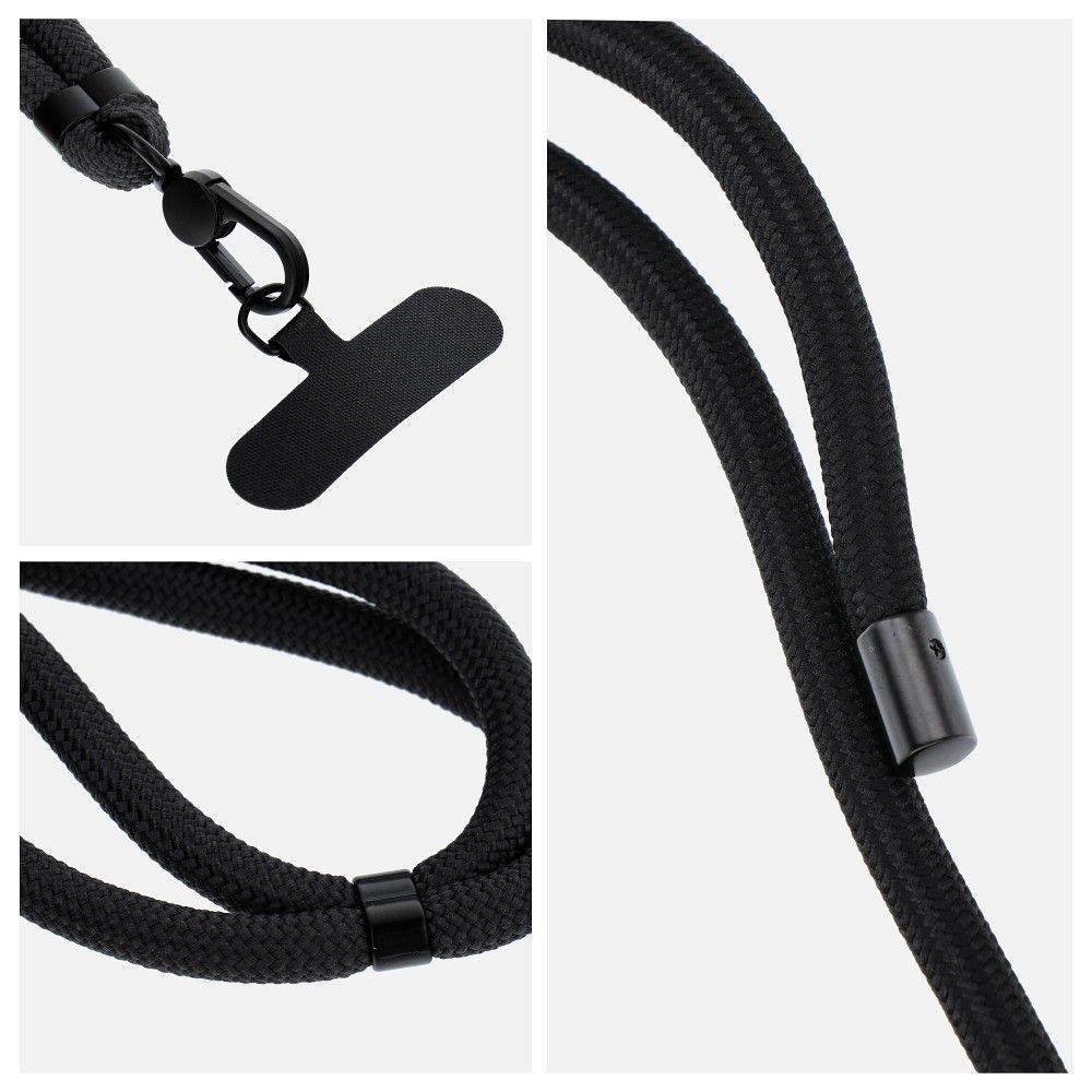Șnur telefon SWING (8mm), pandantiv cu lungime reglabilă / lungime cablu 165cm (max 82,5cm în buclă) / pe umăr sau gât – negru